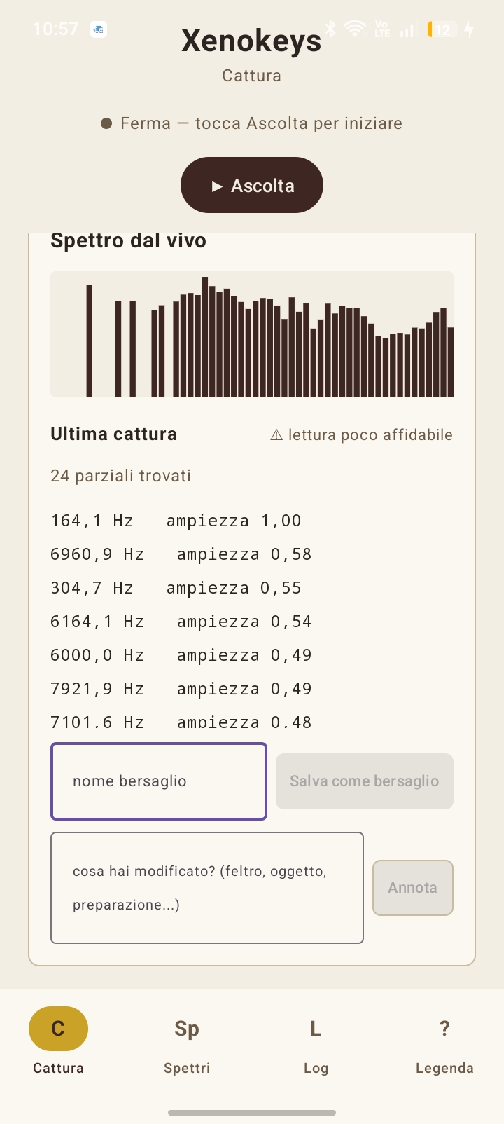 Interfaccia Xenokeys — tab Cattura