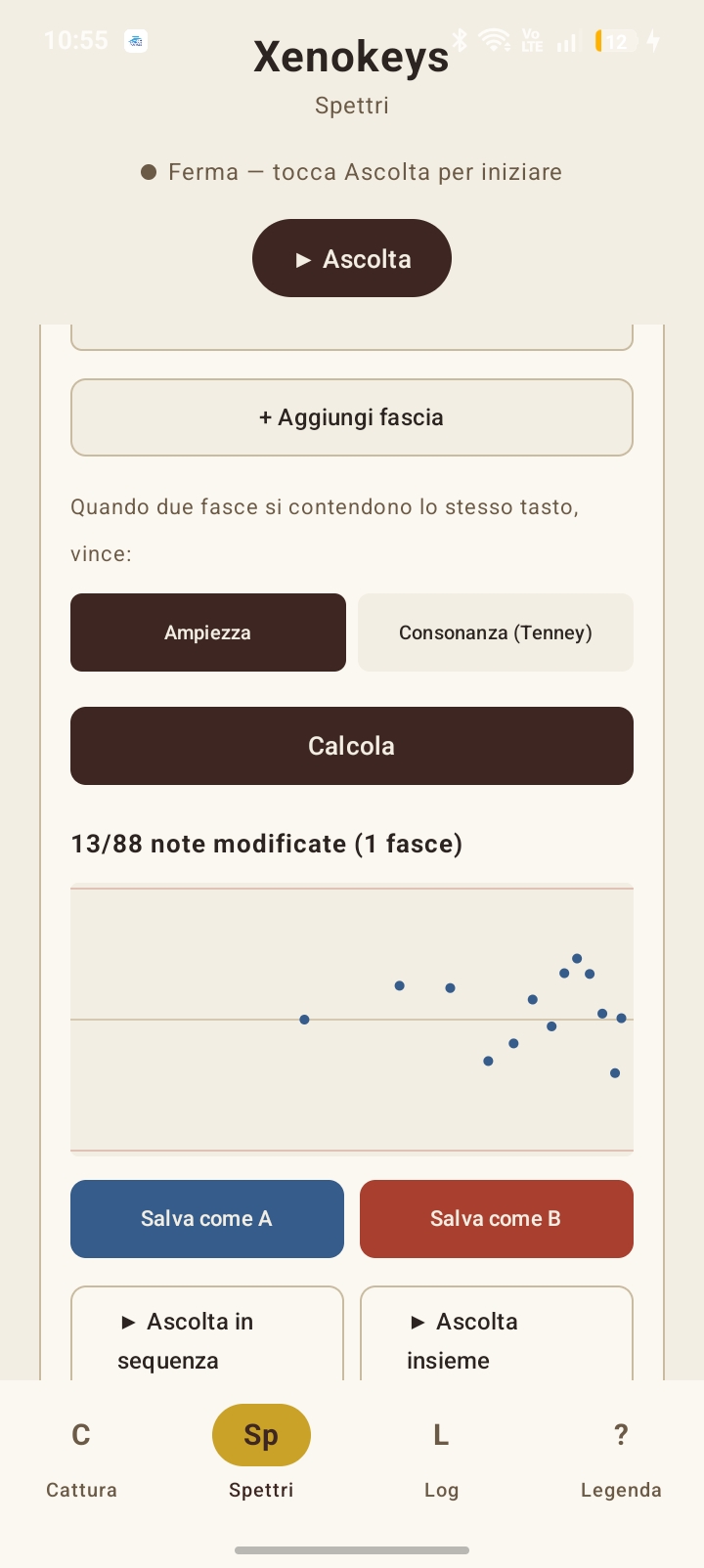 Interfaccia Xenokeys — tab Spettri